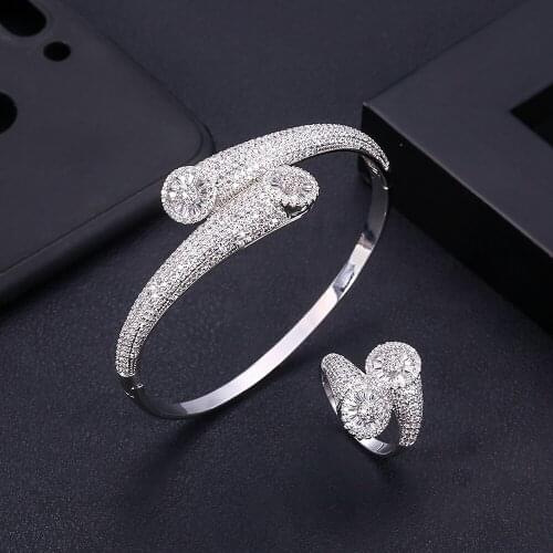 Fashion design Bangle Ring Set Jewelry Sets Cubic Zircon Crystal CZ Dubai Bridal for women Jewelry Set
