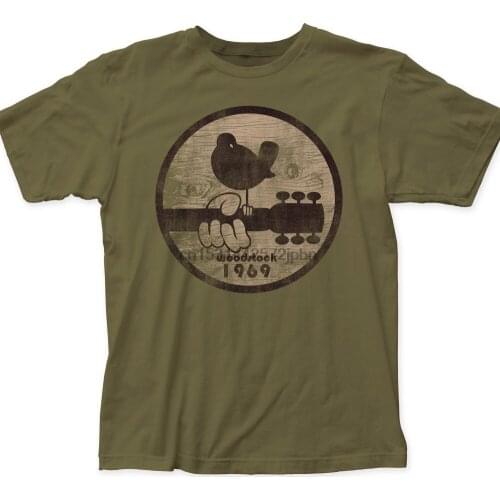 Woodstock 1969 Mens Soft Fitted 301 Cotton Tee (WOOD01) Military Green