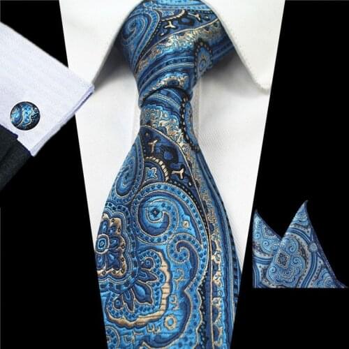 Ricnais Plaid Paisley Tie Set Silk Jacquard Mens Necktie Gravata Hanky Cufflinks Set Pocket Handkerchief Mens Tie for Wedding