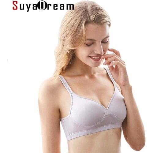 SuyaDream 100%Silk Woman Everyday Wear 3/4 Cup Basic Bras Wire Free Seemless Comfortable Simple Underwear