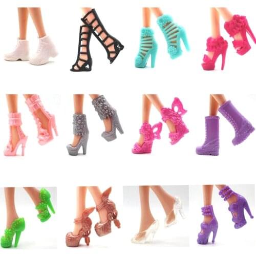 NK 12 pairs Doll Shoes Fashion Cute Colorful Assorted shoes for Barbie Doll with Different styles High Quality Baby Toy DZ