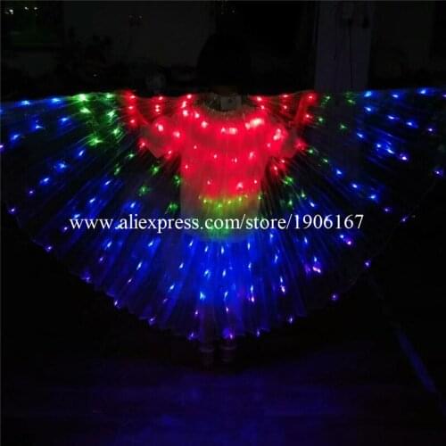 Newest Belly Dance RGB LED Isis Wings Colorful Popular Stage Performance Props Wings Props With Stick Belly Dancing Accessory