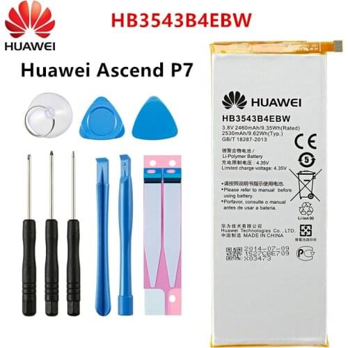 Hua Wei 100% Orginal HB3543B4EBW 2530mAh Battery For Huawei Ascend P7 L07 L09 L00 L10 L05 L11 Replacement Batteries +Tools