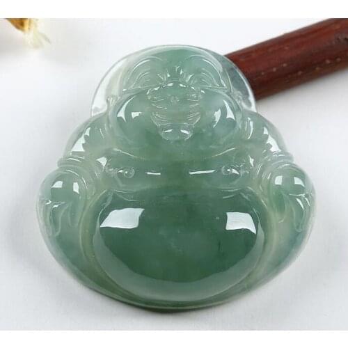 Certified 100% Light Green Natural Grade Happy Buddha Pendant necklace