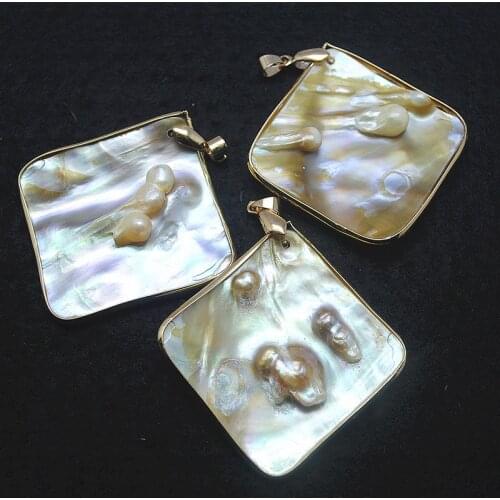 1pc nature pearl oyster pendants with golden colors women pendants shell material mother of pearl from deep water rectangle
