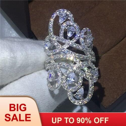 Cross line Women Fashion AAAAA Cz Silver color Engagement wedding band ring for women Big jewelry