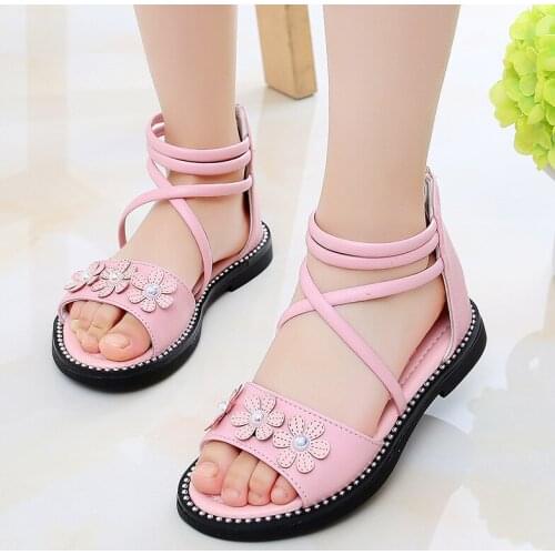 Princesses Fashion Flower Sandal Summer For Girls Beach Shoes Big Kids 2021 Children Flat Sandals 3 4 5 6 7 8 9 10 11 12 Year