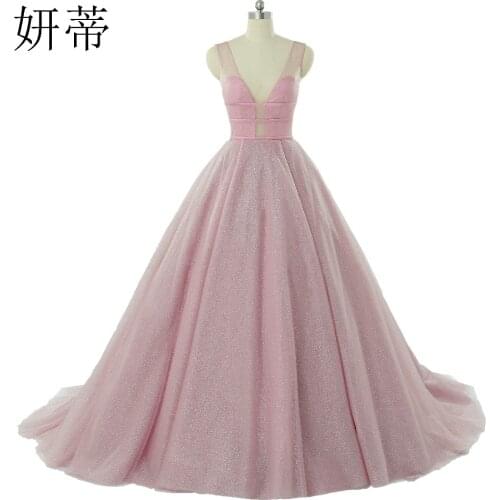 Sexy Sheer V Neck A Line Evening Dress 2017 Beading Tulle Sleeveless Backless Custom Made Prom Dresses Free Shipping