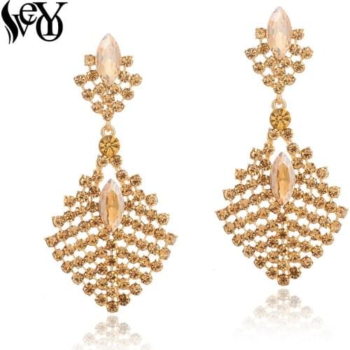 VEYO Luxury Crystal Dangle Earrings for Women Hollow out Rhinestone Earings Fashion Pendientes Jewelry