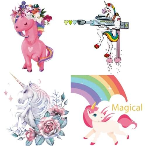Cute Unicorn Baby Patch Iron On Transfer Fashion Girl Heat Vinyl Transfer Patches For Clothes Thermal Ironing Stickers Applique