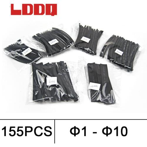 LDDQ 155pcs Heat shrink tubing 2:1 Heat Shrink Tube Wrap Heat sleeving1mm 2.5mm 3mm 5mm 6mm 10mm Cable Sleeving thermal tube