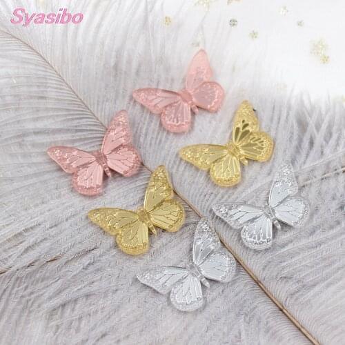 10pcs ) AC1454-30mm Butterfly Engraved(no hole) Ornaments Silver&Gold Mirror Laser Cutout Acrylic Butterfly Accessories
