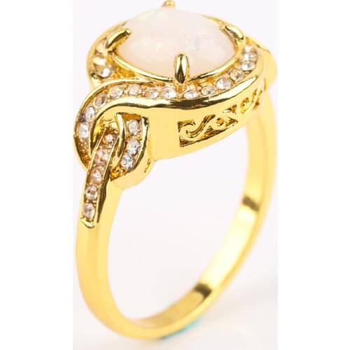 Vintage Oval Opal Stone Ring For Women Exquisite Hollow Pattern Gold Color Rings For Women Elegant Wedding Jewelry