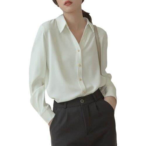 Womens Tops and Blouses Lapel White Shirt Casual Long Sleeve Loose Top Spring 2021 Plus Size Clothing for Women