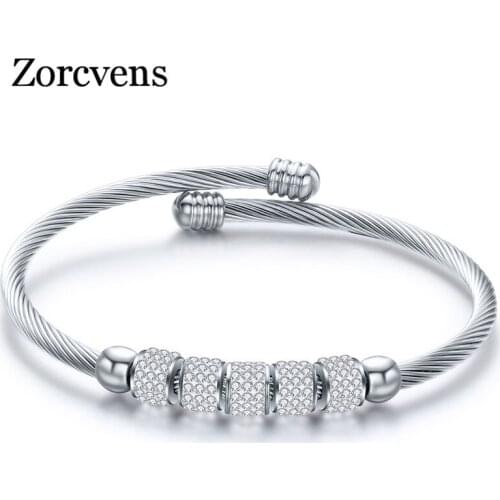 Modyle Fashion Heart Charm Beads Bracelet for Women Accessories Stainless Steel CZ Stone Female Bangle Bracelets