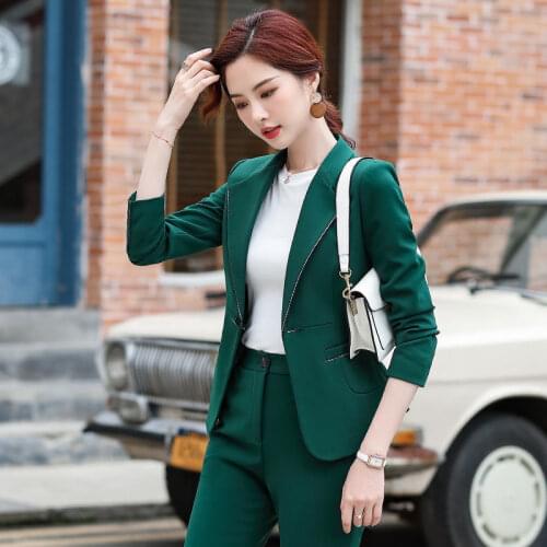 Women Two Piece Set Women Single Button Blazer Slim Pants Suits Office Ladies Casual Jacket + Trouser Solid Color Pant Suits