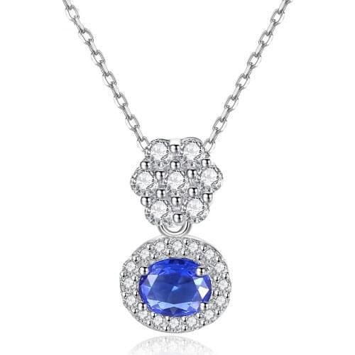 Elegant 100% 925 Sterling Silver Simple Fashion Oval Sapphire Created Moissanite Women Pendant Necklace Fine Jewelry Wholesale