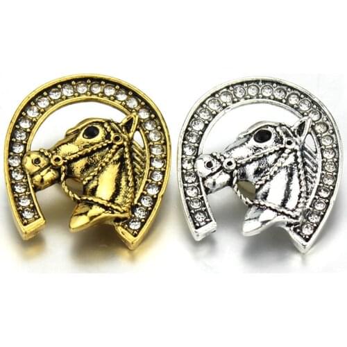 10pcs/lot New Snap Jewelry Vintage Gold Silver Metal Horse Snap Buttons for 18mm Snap Bracelets Necklace for Women Button Snap