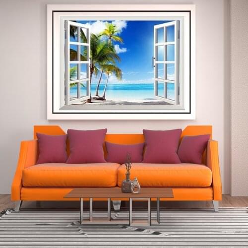 5D DIY Diamond Picture Window Landscape Sea View Full Circle/Full Square Rhinestone Kit Cross Stitch Mosaic Home Handmade