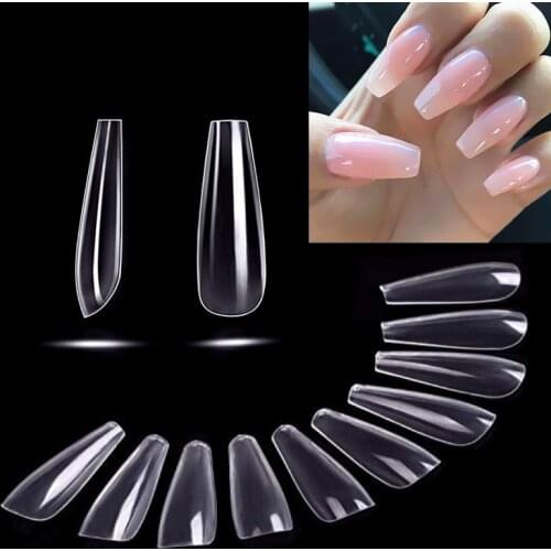 100pcs/box Acrylic Artificial Long Coffin Ballerina Clear/Natural/white Fake Nails Art Tips Full Cover Manicure False nails Box