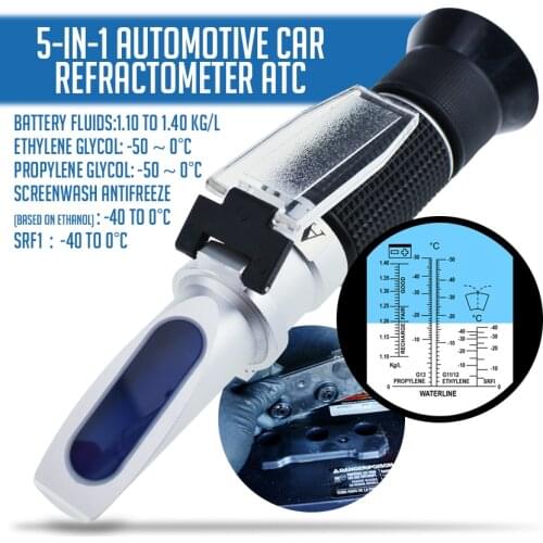 5-in-1 Automotive Battery Antifreeze Refractometer ATC for SG, Ethylene Propylene Glycol System Windshield Washer Fluid