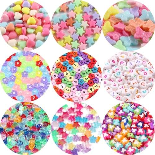 100pcs/lot Mixed Acrylic Beads Heart Stars Loose Spacer Beads for Needlework Jewelry Making Handmade Diy Bracelet Accessories