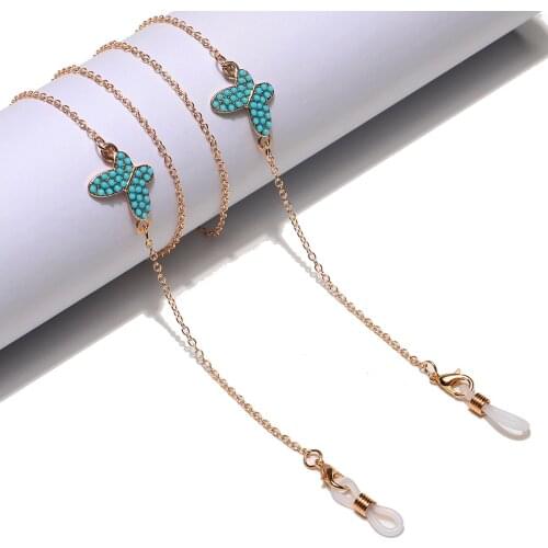 Hot Turquoise Butterfly Glasses Chain Eyewears Cord Holder Womens Sunglasses Eyeglass Chains neck strap Rope Eyewear Accessories