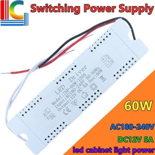 60W Switching power supply 12V Lighting Transformer LED Strip Driver Adapter 5A Power Supply led cabinet light Mirror light DIY