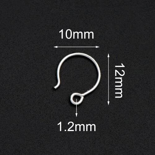 Sterling Silver Earring Hooks, .925 Silver Round Earwires 12x10mm (S030) / 10pcs=5 Pairs Diy Jewelry Findings Accessories