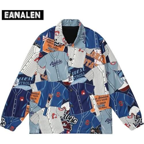Harajuku retro contrast color graffiti cartoon turn-down collar coat mens streetwear Punk & Rock School uniform baseball jacket