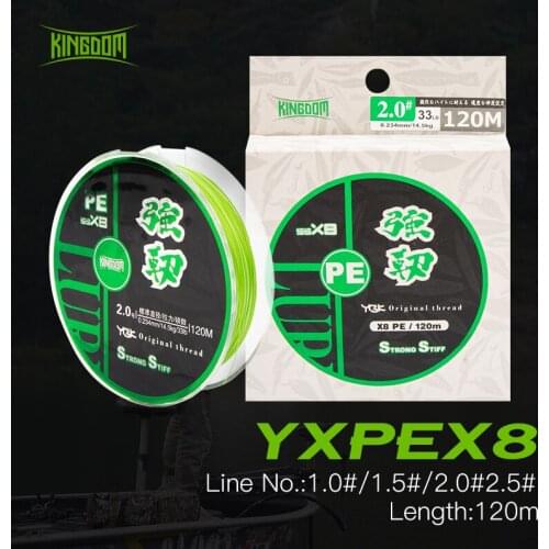 Kingdom Fishing Lines PE Strong X8 Strands Line Super Stiff And Strong 120m 4 Size Best Quality Green Multifilament Fishing Line