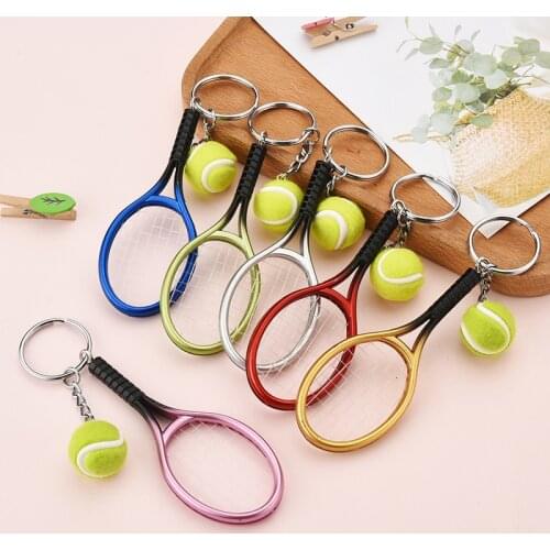 Simulation Tennis Racket Keychain for Women Couple Bag Pendant Key Chains Creative Tennis Sports Men Keyring Gifts