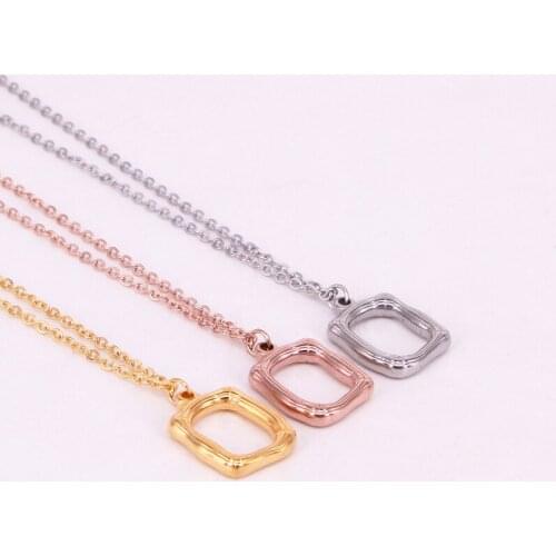 Fashion Love Stainless Steel Retro style Abstract Square Frame Pendant Necklace Chain Rose Gold Color Women Female Party Gift