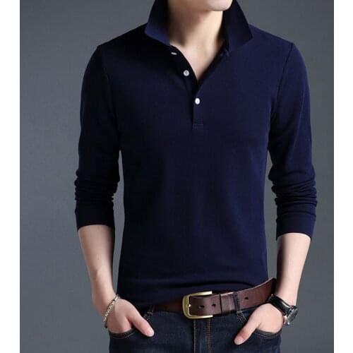 Mens Polo Shirt Long sleeve 2021 New Fashion Spring and autumn cotton T-shirt mens Lapel pure color T-shirt Plus Size 4XL