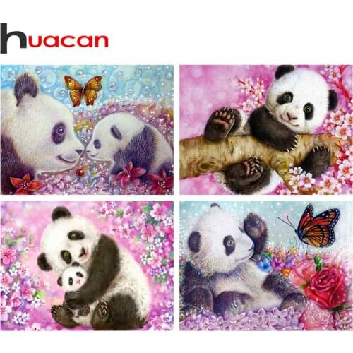 Huacan DIY Diamond Art Painting Kits Panda Diamond Embroidery Set 5D Animals Mosaic Modular Pictures Bedroom Decoration