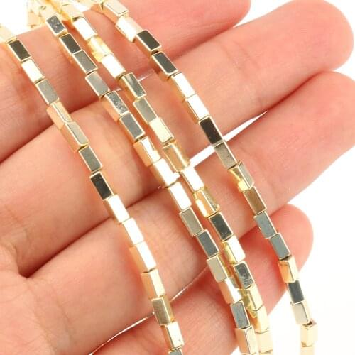 Natural Mierals Stone Light Gold Plated Hematite Rectangle Loose Spacer Beads for Jewelry Making DIY Bracelets Necklaces 15