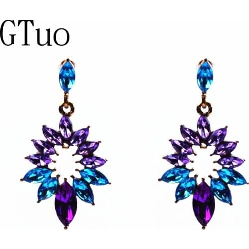 New Colorful Flower Crystal Earrings for Women Luxury Stud Earrings Statement Wedding Party Ear Jewelry Gift 2161 Drop Shipping