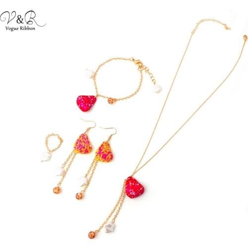 New Arrival Trend 2020 Necklace Earring Bracelet Ring Set By Gold Metal/ Acetate/ Pearl/ Acrylic/ Enamel Leaf/ Shell Diy Package