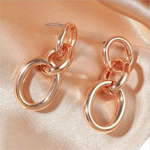New Classic Irregular Metal Geometric Stud Earrings For Women Rose Gold Color Chain Circle Earrings Fashion Party Jewelry