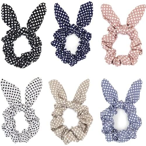 Furling Girl 1PC Bohemia Dot Rabbit ears Polyester Hair Ponytail Holder Hair ties Elastic Hair Bands for Women