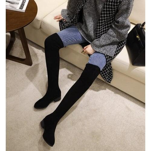 Round Toe Mid-Heel Stretch Cloth Over-The-Knee Boots Autumn And Winter Warm Long Socks Boots Cheap Free Shipping Womens Shoes