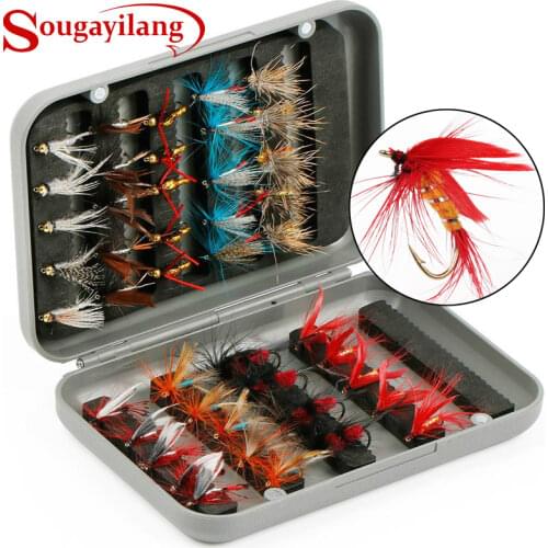 Sougayilang Fly Flies Lure With Fly Tackle Box Portable Fly Fishing Lure Kit for Bass Trout Freshwater Saltwater Outdoor Fishing