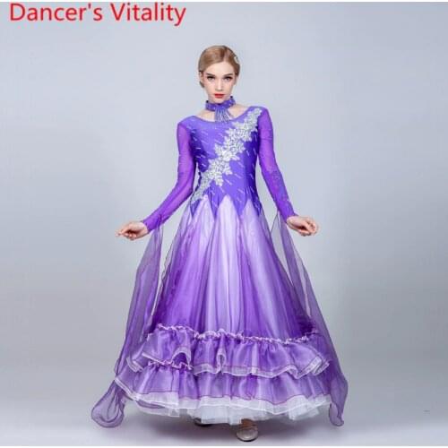 Modern Dance Ice Silk Dress Glitter Rhinestone Big Hemlines Ballroom National Standard Dancing Performance Competition Costume