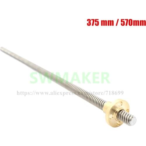 T8 * 2 lead screw 375 mm / 570mm lead trapezoidal screw& brass Copper nut screw rod for Reprap Prusa 3D printer