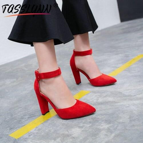 TASSLYNN 2019 Wedding Shoes D'Orsay & Two-Piece Buckle Strap Flock Pointed Toe Luxury Women Shoes High Heels Party Size 34-43