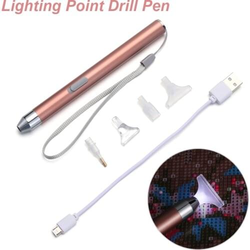 USB Rechargeable Lighting Point Drill Pen With 4 Heads For 5D Diamond Painting Pen Diamond Embroidery DIY Tools Accessories