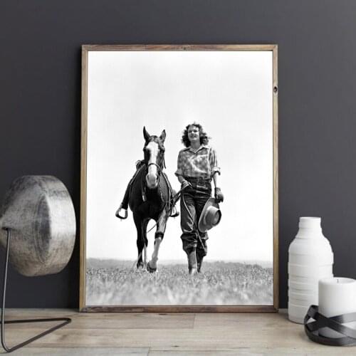 Vintage Black and White Cowgirls Photo Poster Antique Print Beautiful Girl Junks Journal Western Art Canvas Painting Home Decor