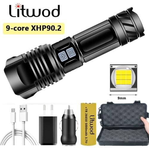 XHP90.2 High Quality Powerful Tactical Led Flashlight XHP70.2 Zoomable Torch Usb Rechargeable 18650 26650 Battey Lantern 9-core