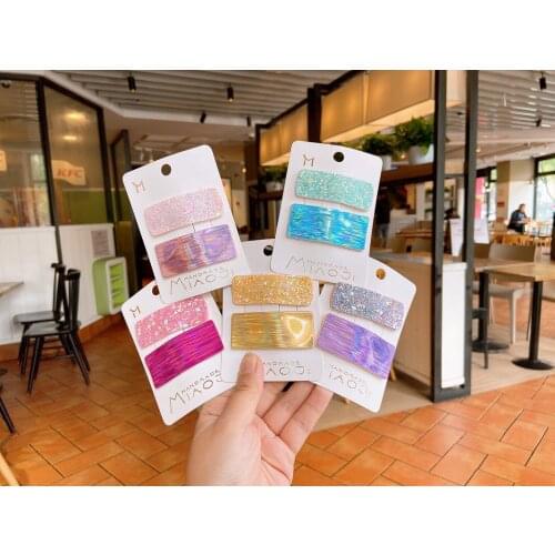 Fashion glitter sparkle square hair snap clip rainbow color hairpin accessories