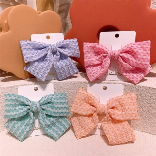 2021 New Korean Sweet Girl Beautiful Colorful Stripe Fabric Bow Duckbill Clip Fashion Childrens Hairpins Hair Accessories